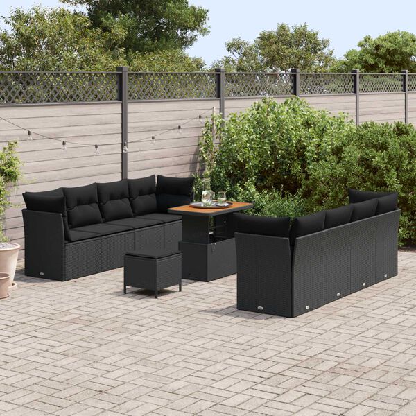 vidaXL Conjunto de Sofá de Jardim 11 pcs Preto vime PE