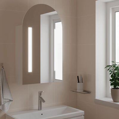 vidaXL Armário espelhado arqueado p/ casa de banho c/ luz LED branco