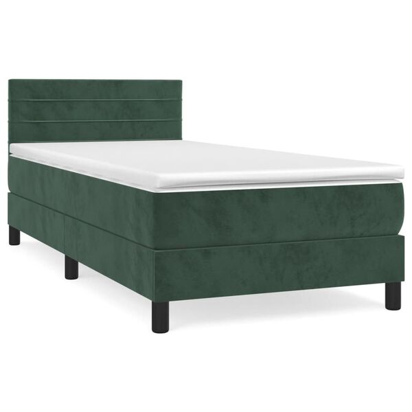 vidaXL Cama com molas/colchão 90x190 cm veludo verde-escuro