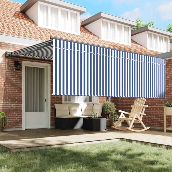 vidaXL Toldo Retr&aacute;til Azul e Branco 400 &times; 300 cm Poli&eacute;ster e Alum&iacute;nio