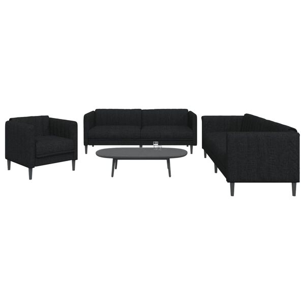 vidaXL 3 pcs conjunto de sofás tecido preto