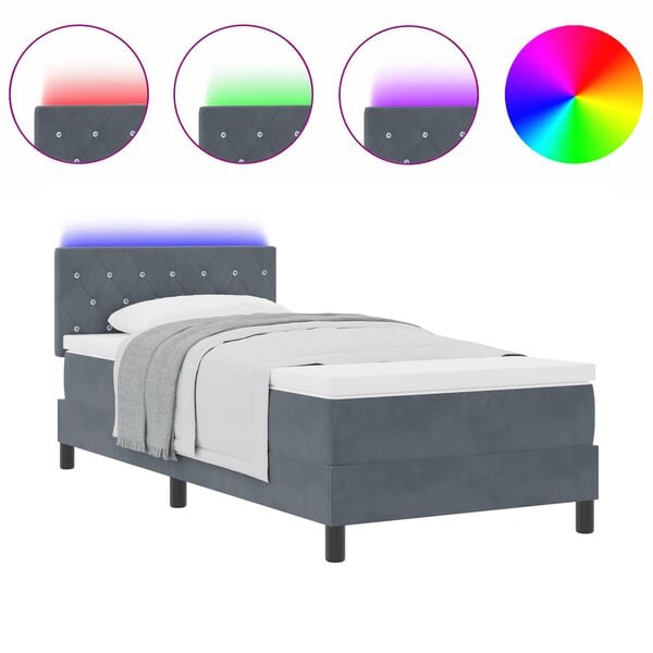 vidaXL Cama Box Spring LED com colch&atilde;o Cinza Escuro 90 x 200 cm Veludo