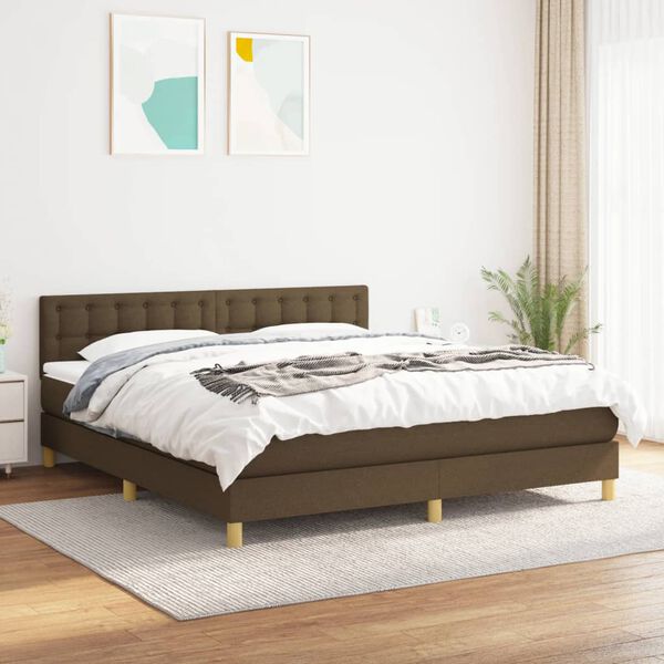 vidaXL Cama com molas/colch&atilde;o 160x200 cm tecido castanho-escuro