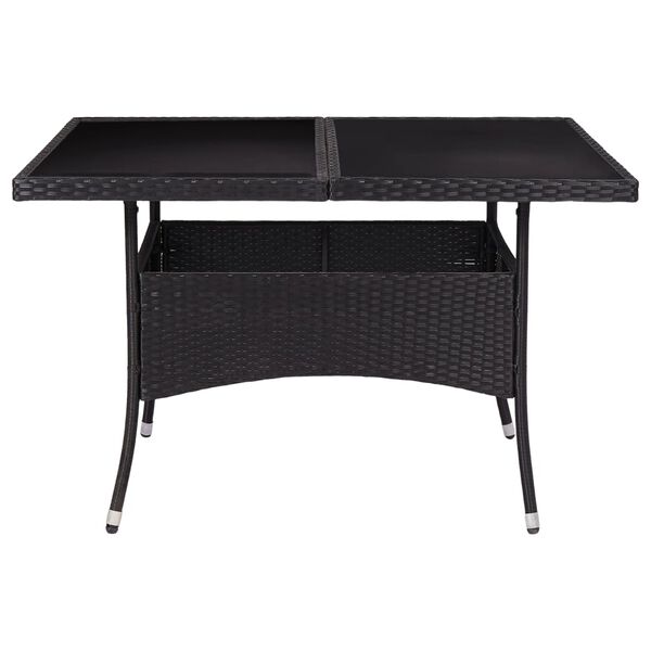 vidaXL Mesa de jantar para exterior vime PE e vidro preto