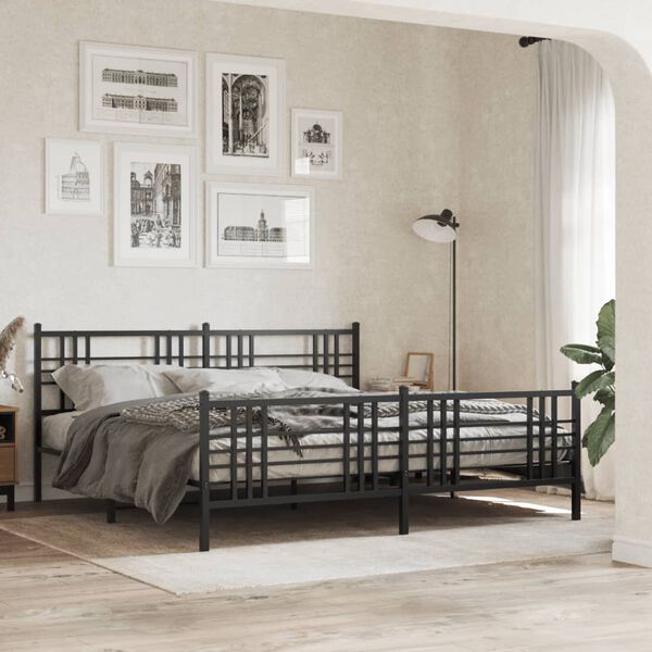 vidaXL Estrutura de cama com cabeceira e p&eacute;s 200x200 cm metal preto