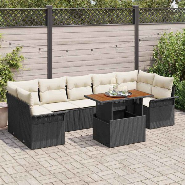 vidaXL Conjunto de Sof&aacute; de Jardim com almofada 8 pcs Preto e creme