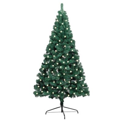 vidaXL Meia árvore Natal artificial pré-iluminada + suporte PVC verde