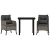 vidaXL 3 pcs conjunto de jantar p/ jardim c/ almofad&otilde;es vime PE cinza