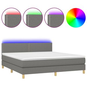 vidaXL Cama box spring c/ colch&atilde;o e LED 180x200 cm tecido cinza-escuro
