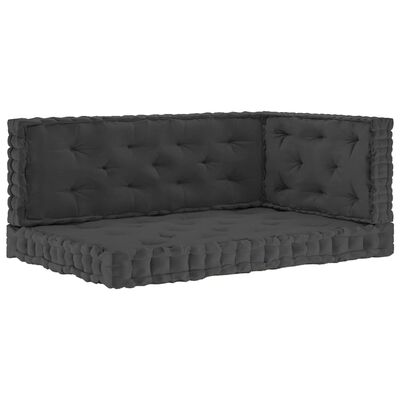 vidaXL Almofadões para sofá de paletes 3 pcs algodão antracite
