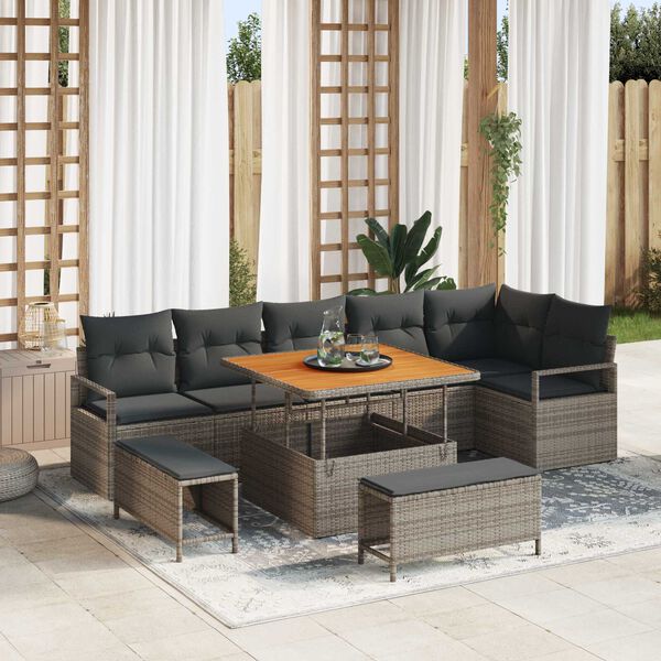 vidaXL Conjunto de Sof&aacute; de Jardim 9 pcs Cinzeto Rattan Sint&eacute;tico