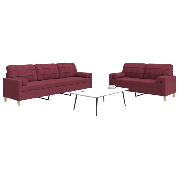 vidaXL 2 pcs conjunto de sof&aacute;s com almofadas tecido vermelho-tinto