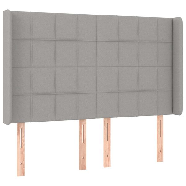 vidaXL Cabeceira cama c/ luzes LED tecido 147x16x118/128cm cinza-claro