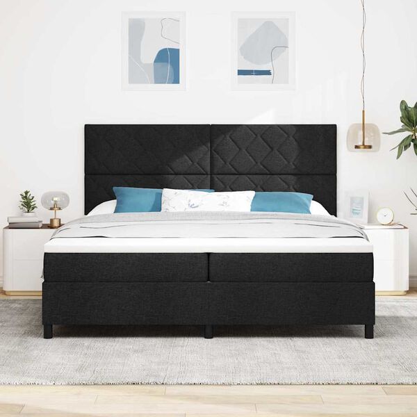 vidaXL Cama Box com colch&atilde;o com cabeceira Preto 200 x 200 cm tecido