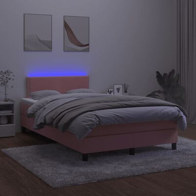vidaXL Cama box spring c/ colchão luzes e LED 120x190 cm veludo rosa