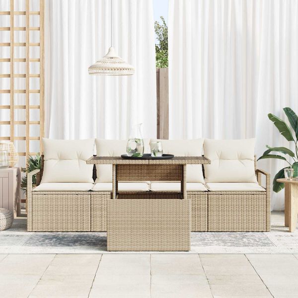 vidaXL Conjunto de Sof&aacute; de Jardim 5 pcs Bege Rattan Sint&eacute;tico