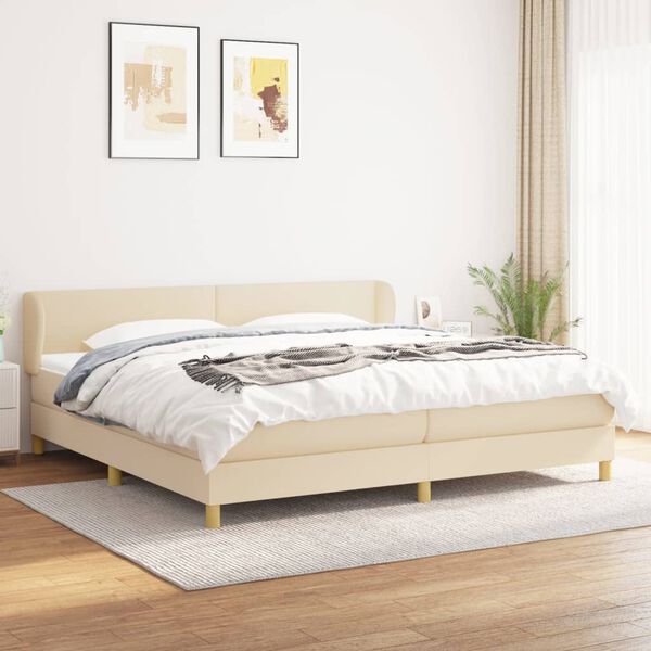 vidaXL Cama com molas/colch&atilde;o 200x200 cm tecido cor creme