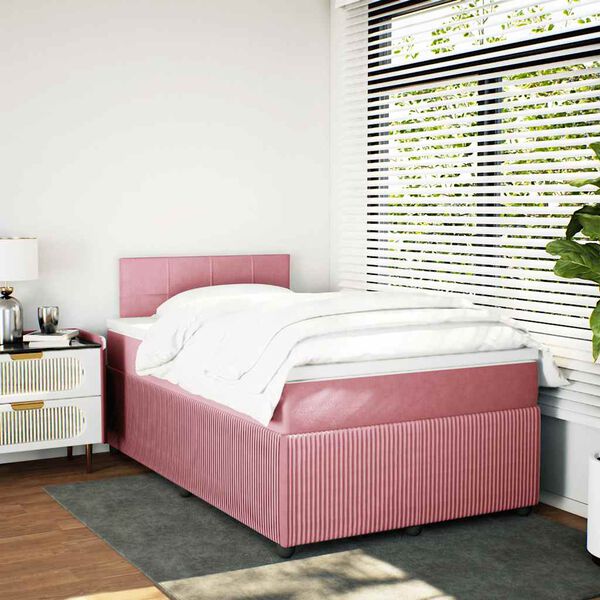 vidaXL Cama boxspring com colch&atilde;o 120x190 cm veludo rosa