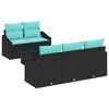 vidaXL Conjunto de Sof&aacute;s com almofada 6 pcs Preto e Turquesa vime PE