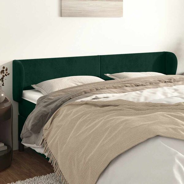 vidaXL Cabeceira de cama c/ abas veludo 183x23x78/88cm verde-escuro