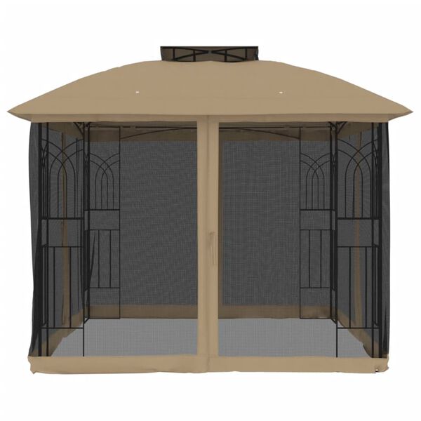 vidaXL Gazebo c/ teto duplo/paredes de malha aço cinzento-acastanhado