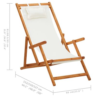 vidaXL Cadeira de praia dobrável madeira eucalipto maciça/tecido creme