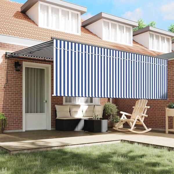 vidaXL Toldo Retr&aacute;til Azul e Branco 400 &times; 300 cm Poli&eacute;ster e Alum&iacute;nio
