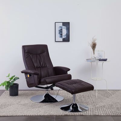vidaXL Cadeira massagens reclinável + apoio pés couro artif. castanho