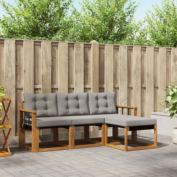 vidaXL Conjunto de Sof&aacute;s para Exterior 4 pcs Cinza Natural e Claro