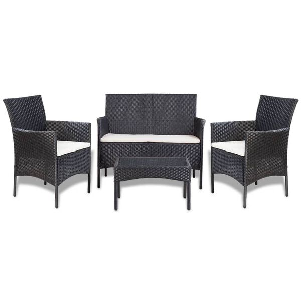 vidaXL 4 pcs conjunto lounge de jardim c/ almofadões vime PE preto