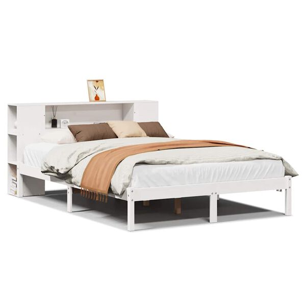 vidaXL Cama com estante sem colch&atilde;o 120x190 cm pinho maci&ccedil;o branco