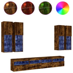 vidaXL 7 pcs conj. m&oacute;veis de parede p/ TV c/ luzes LED carvalho fumado