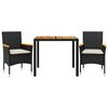 vidaXL 3 pcs conjunto jantar jardim c/ almofad&otilde;es vime PE/ac&aacute;cia preto