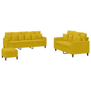 vidaXL 3 pcs conjunto de sof&aacute;s com almofad&otilde;es veludo amarelo