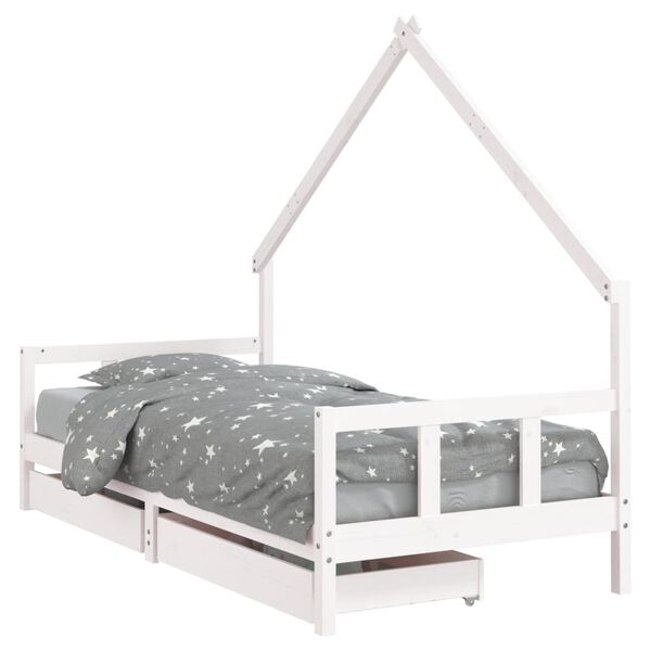 vidaXL Estrutura cama infantil c/ gavetas 90x200cm pinho maci&ccedil;o branco