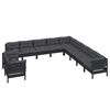 vidaXL 11 pcs conjunto lounge jardim c/ almofad&otilde;es pinho maci&ccedil;o preto