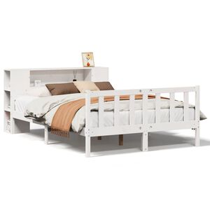 vidaXL Cama com estante sem colch&atilde;o 150x200 cm pinho maci&ccedil;o branco