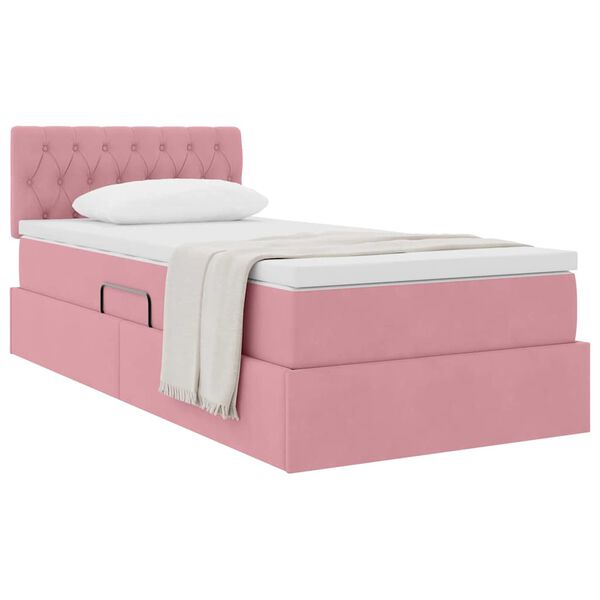 vidaXL Cama com Armazenamento com colch&atilde;o Rosa 100 x 200 cm Veludo
