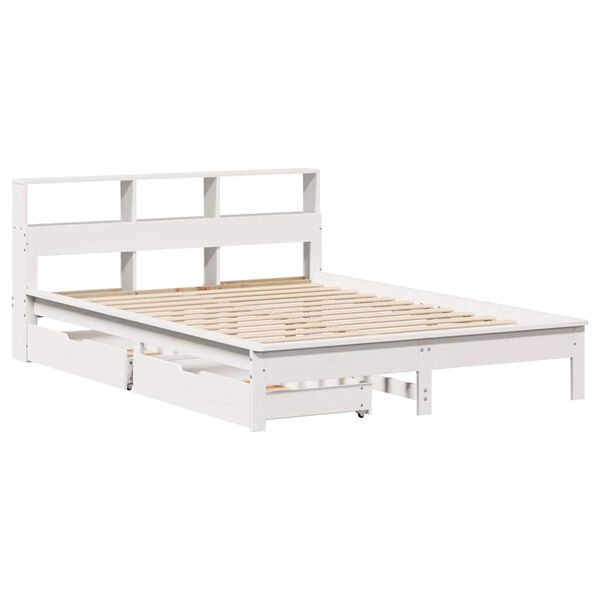 vidaXL Cama com estante sem colch&atilde;o 120x200 cm pinho maci&ccedil;o branco