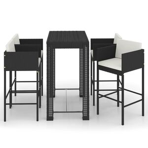 vidaXL 5 pcs conjunto de bar p/ jardim c/ almofad&otilde;es vime PE preto
