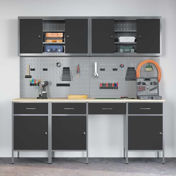 vidaXL Bancada de trabalho 10 pcs Preto 200 x 55 x 200 cm A&ccedil;o