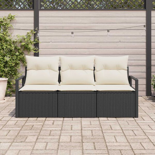 vidaXL Conjunto de Sof&aacute; de Jardim 3 pcs Preto e Branco vime PE