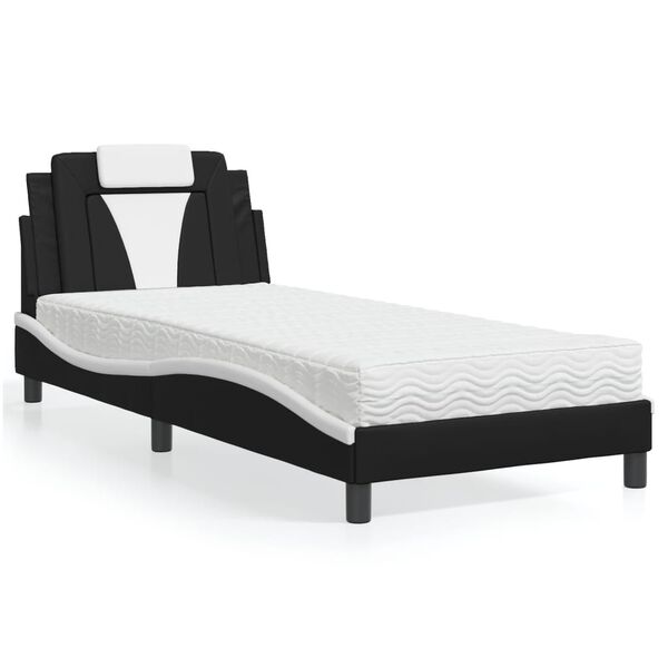 vidaXL Cama Viana com colch&atilde;o 90x200 cm couro artificial preto e branco