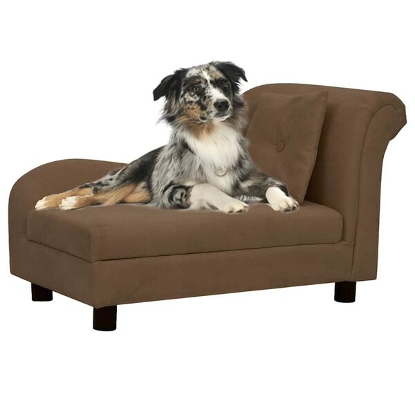 vidaXL Sof&aacute; para c&atilde;es com almofada 83x44x44 cm pel&uacute;cia castanho