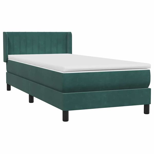 vidaXL Cama com molas/colch&atilde;o 100x210 cm veludo verde-escuro