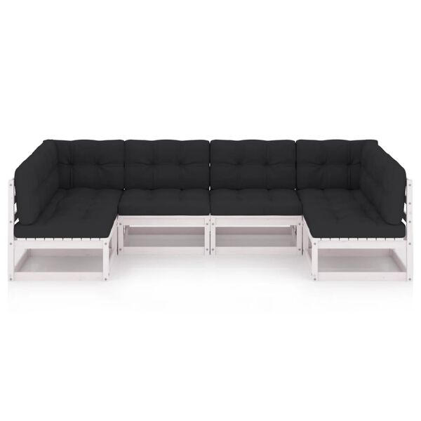 vidaXL 6 pcs conjunto lounge jardim c/ almofad&otilde;es pinho maci&ccedil;o branco