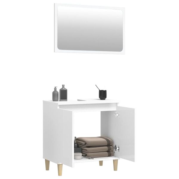 vidaXL 2pcs conj. m&oacute;veis casa banho derivados madeira branco brilhante