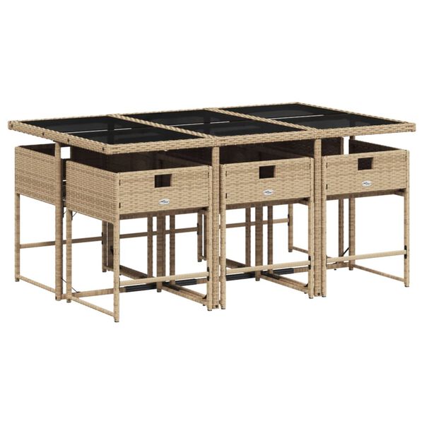vidaXL 7 pcs conjunto de jantar p/ jardim com almofad&otilde;es vime PE bege