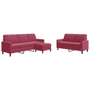 vidaXL 3 pcs conjunto de sof&aacute;s com almofad&otilde;es veludo vermelho tinto