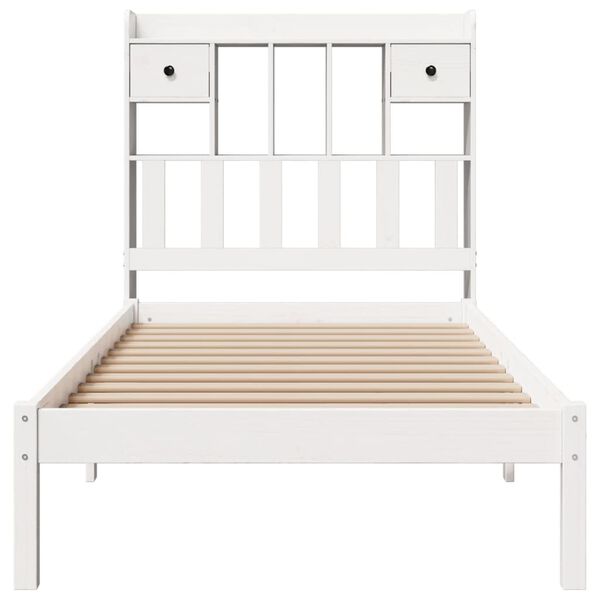 vidaXL Cama com estante sem colch&atilde;o 90x200 cm pinho maci&ccedil;o branco